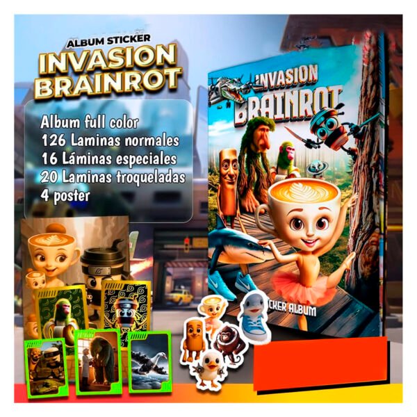 Álbum Brainrot Completo a Pegar + Poster + 1 Sobre Con 8 Cartas.